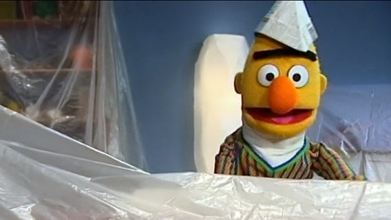 Bert trägt einen Malerhut aus Zeitungspapier auf dem Kopf © NDR 